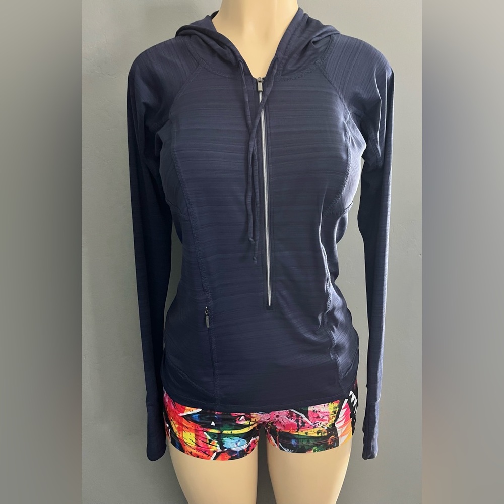 Athleta Pacifica Illume 1/2 Zip Hooded Pullover Blue Zip Pocket
